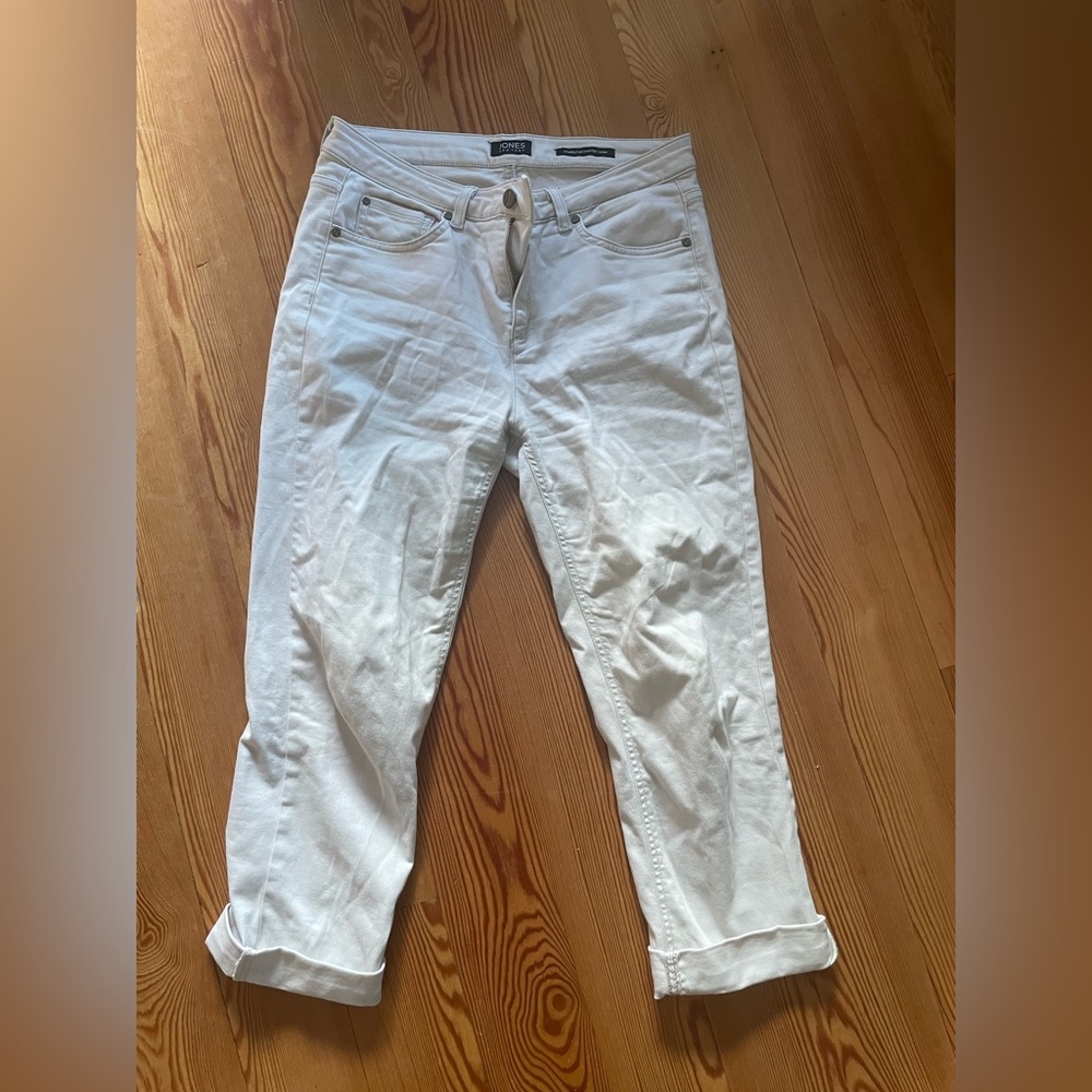 cream cuffed capri pants